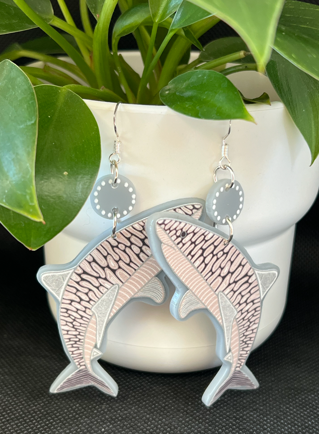 Grey Tiger Shark Earrings